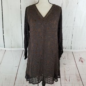 Pudding Shop Shift Dress Sz 3 Brown Sheer
